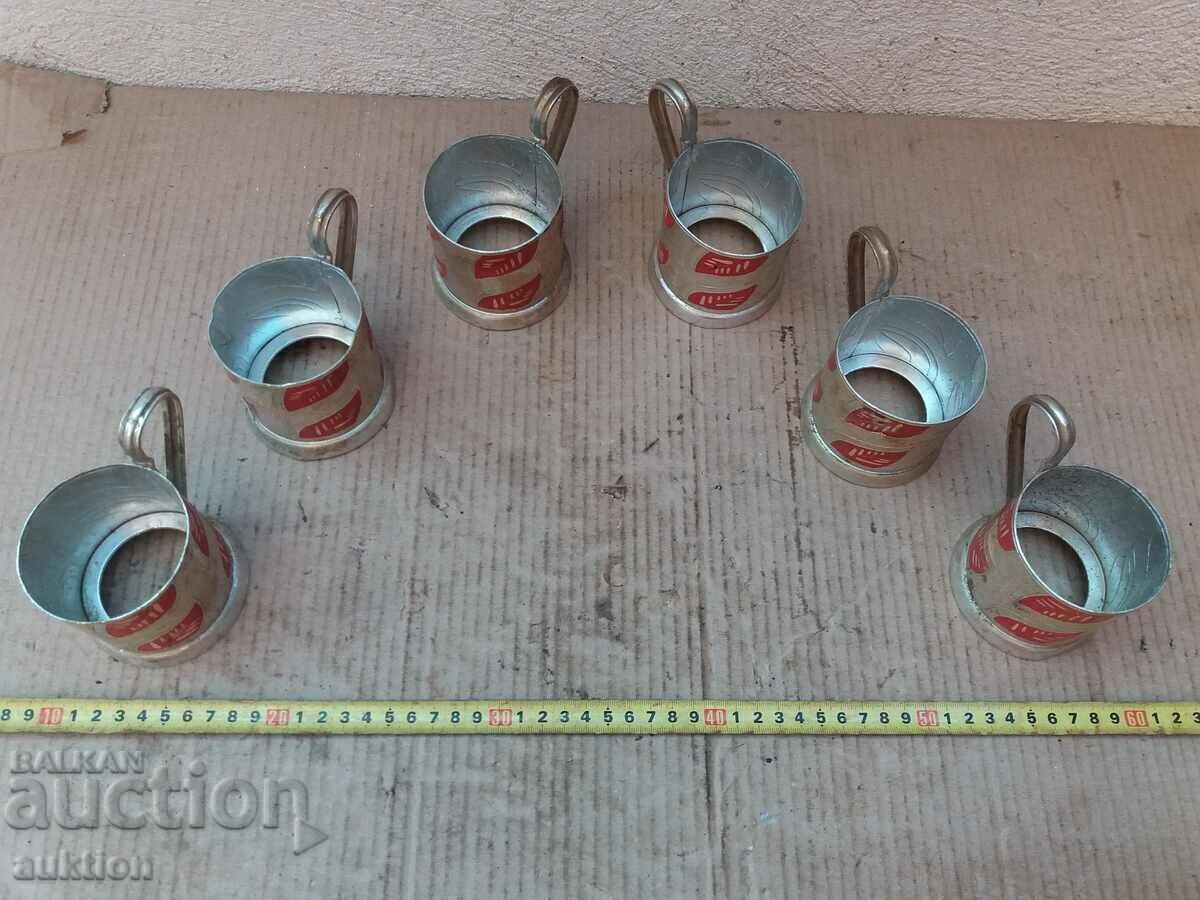 Auction SET OF 6 PIECES OF METAL CUP FOR RUSSIAN CUPS Auction SET OF 6 PIECES OF METAL CUP FOR RUSSIAN CUPS