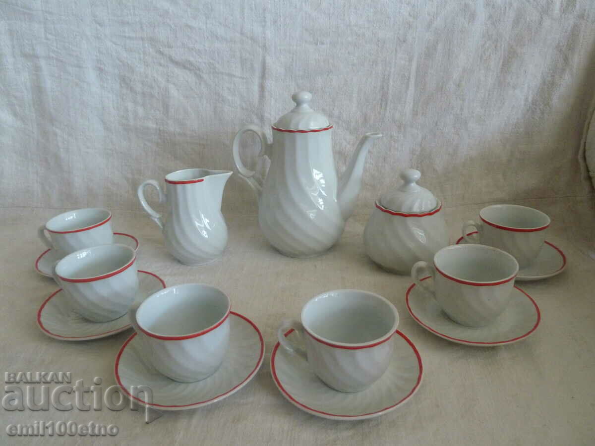 Coffee set Teapot jug sugar bowl 6 cups with saucers