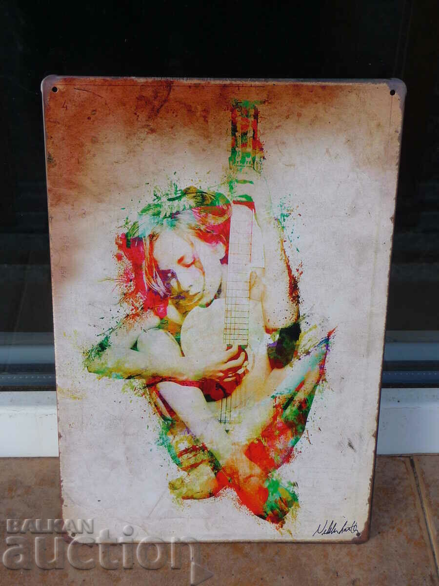 Метална табела картина еротика китара музика рок струни бои