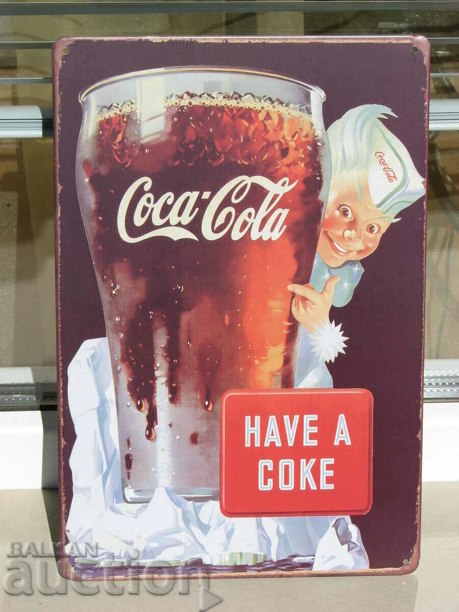Metal plate Coca Cola Coca Cola cup ice cold ice