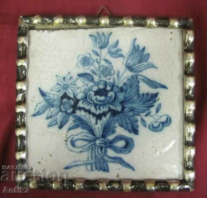 Delivery of 1640.Antique 17c dutch delft tile mayolica Polychrome Flowers Delivery of 1640.Antique 17c dutch delft tile mayolica Polychrome Flowers