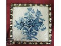 1640.Antique 17c dutch delft tile mayolica Polychrome Flowers