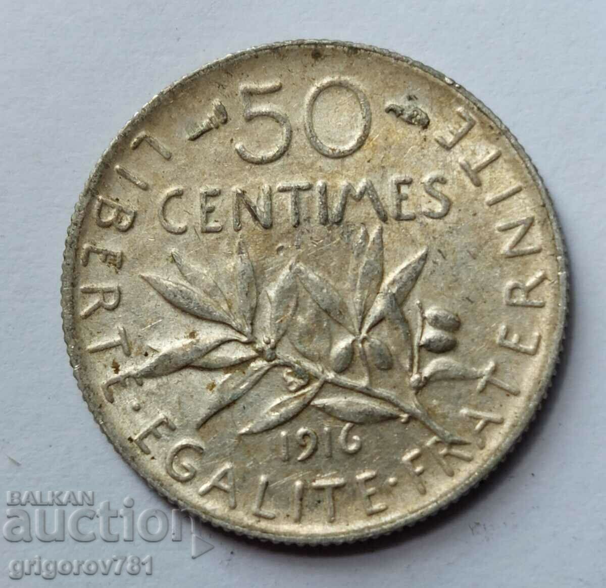 50 centimes silver France 1916 - silver coin №11