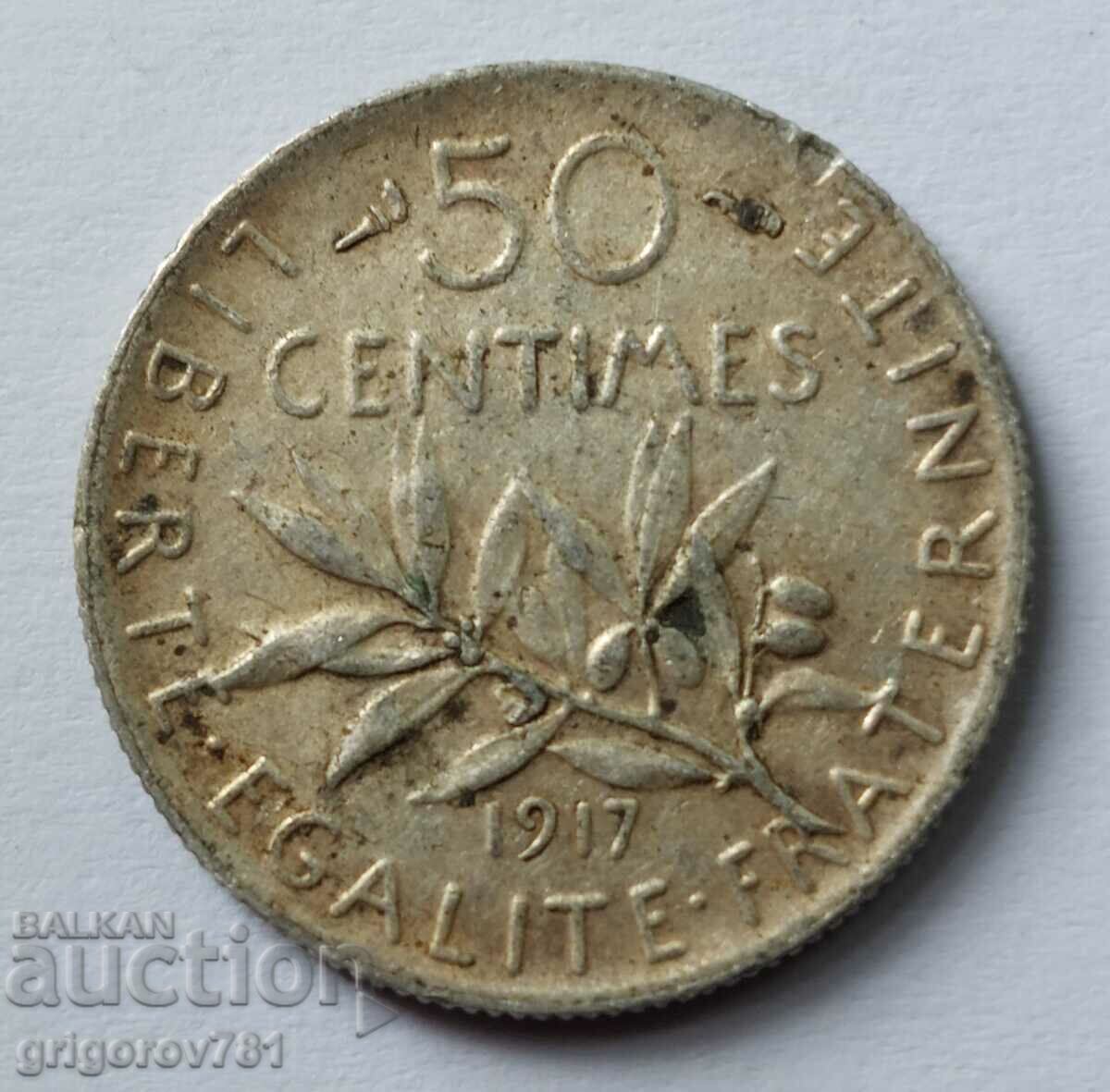 50 centimes silver France 1917 - silver coin №16