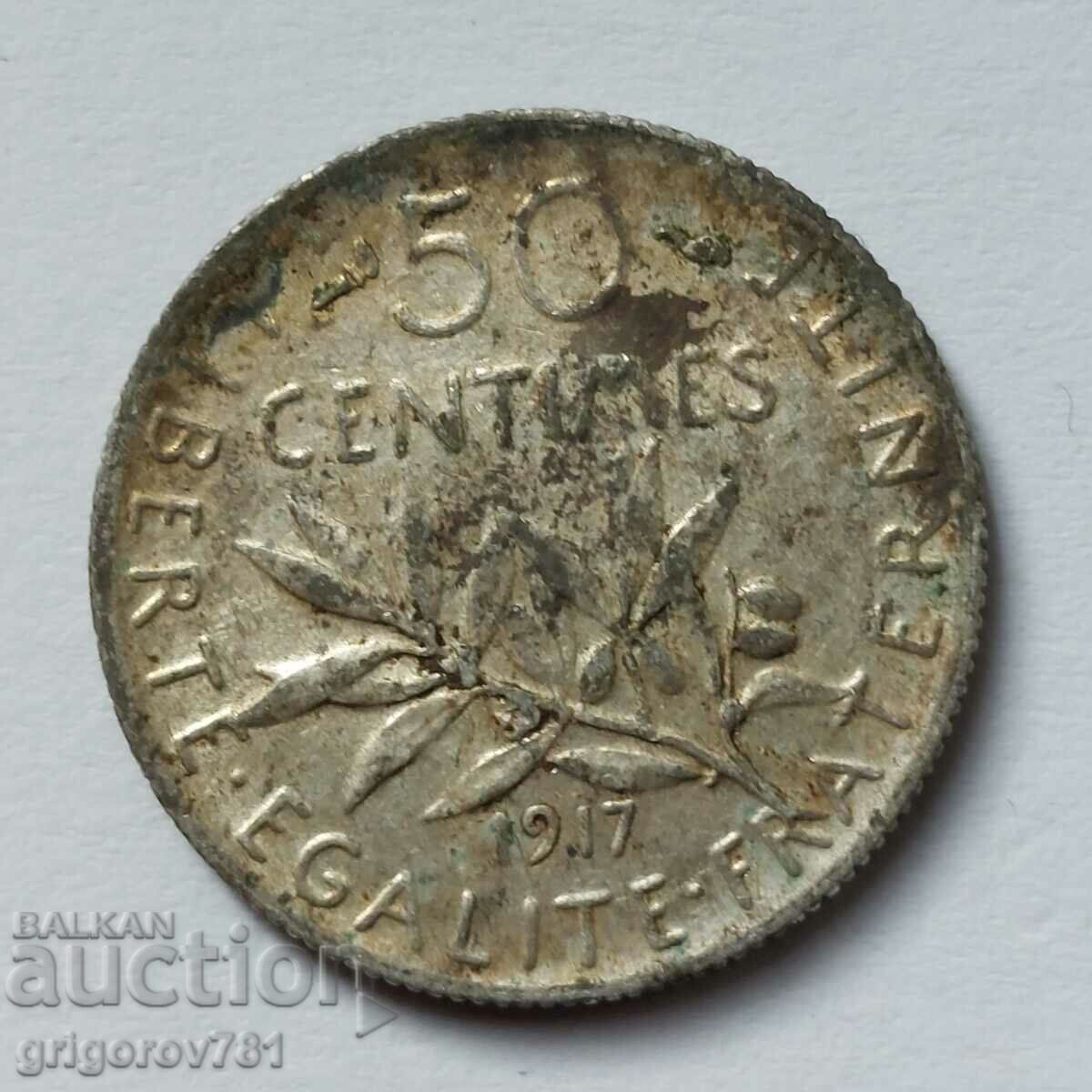 50 centimes silver France 1917 - silver coin №18