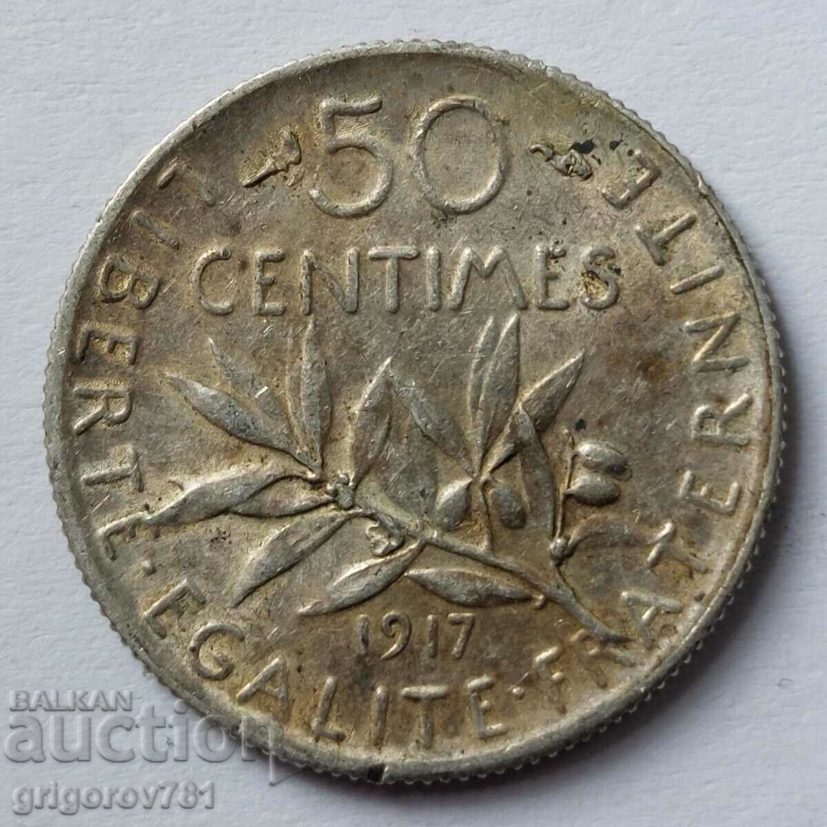 50 centimes silver France 1917 - silver coin №20