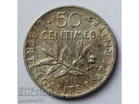 50 сантима сребро Франция 1917 -  сребърна монета №20