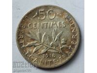 50 сантима сребро Франция 1918 -  сребърна монета №21