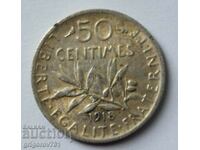 50 de cenți argint Franța 1918 - monedă de argint №24