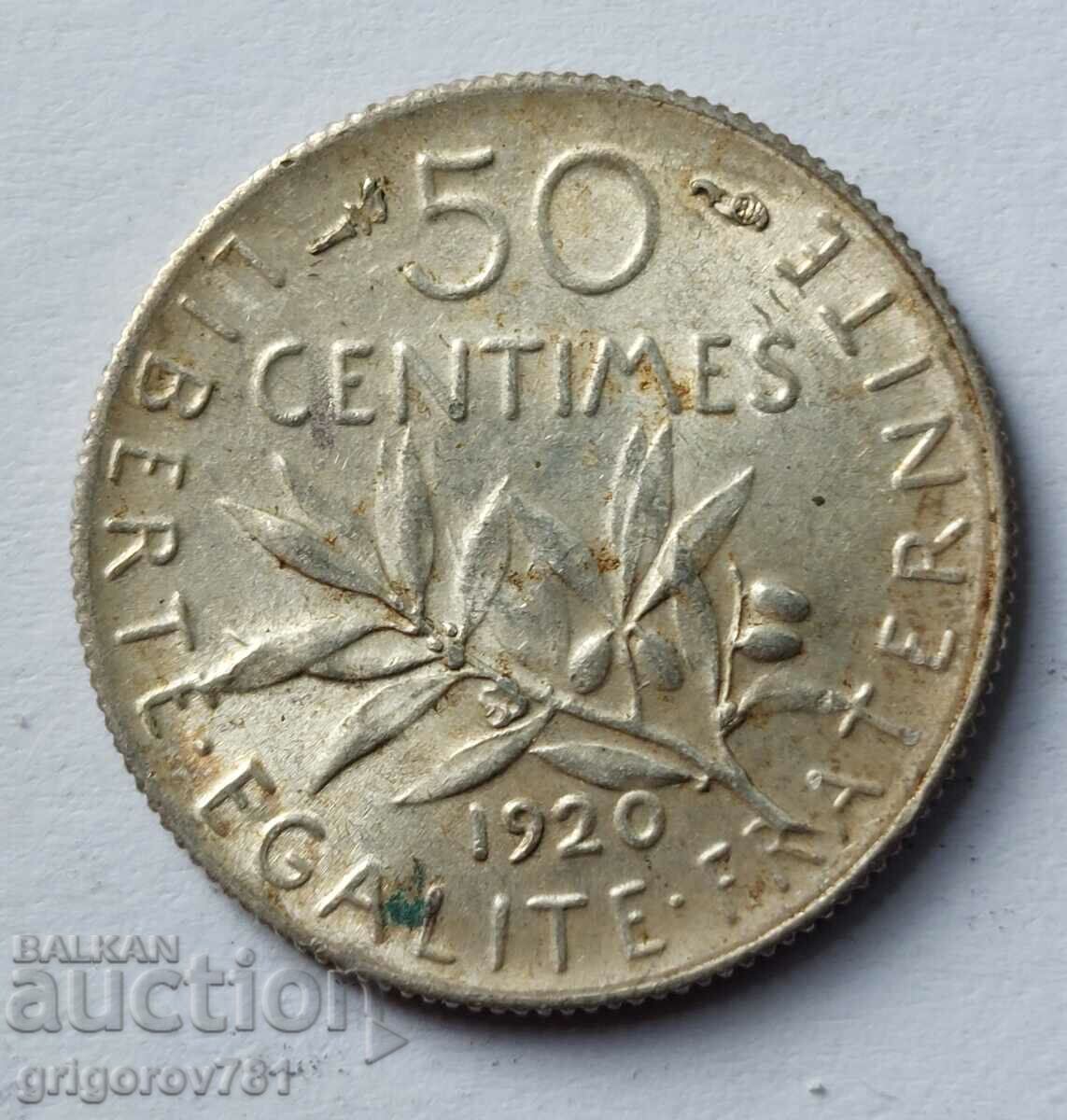 50 сантима сребро Франция 1920 -  сребърна монета №29