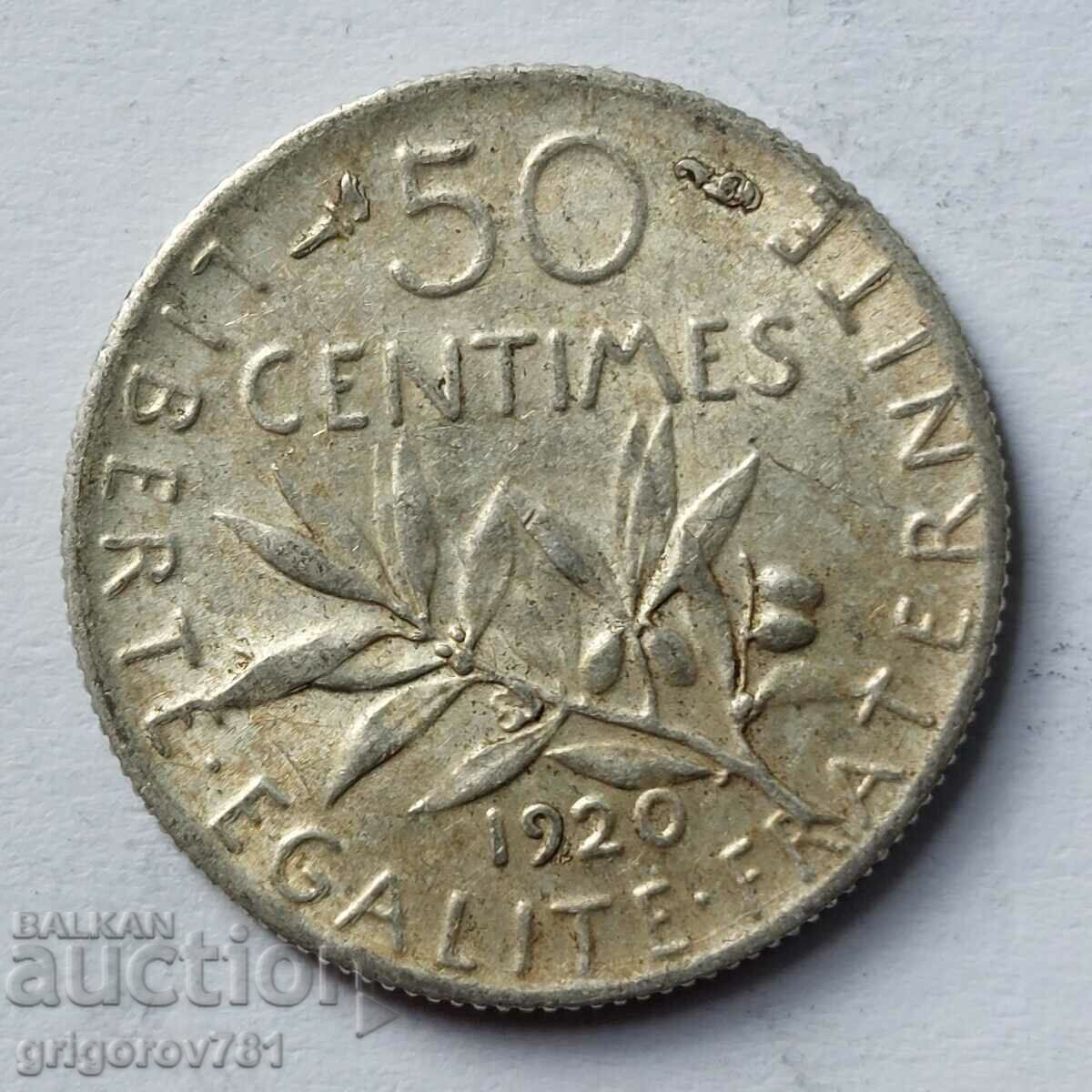 50 сантима сребро Франция 1920 -  сребърна монета №30