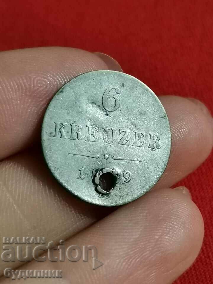 Сребърна монета "6 KREUZER" 1,85 г. БЗЦ
