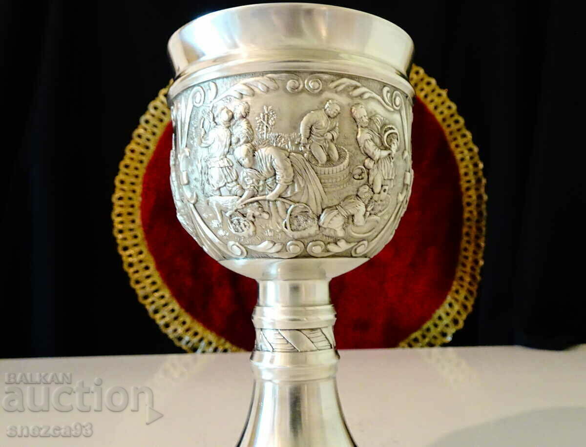 Калаен бокал за вино,битови селски картини. - 5 Калаен бокал за вино,битови селски картини. - 5