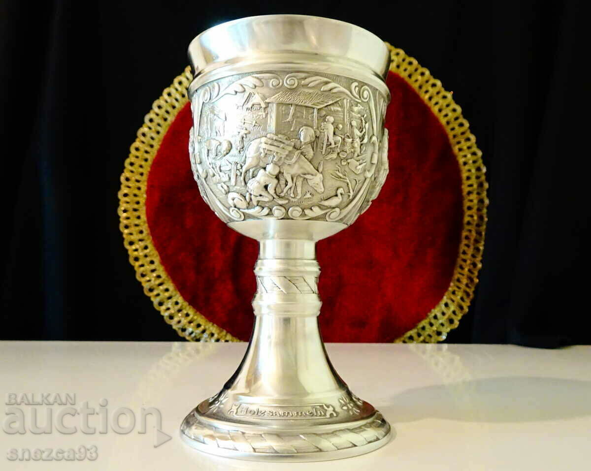 Калаен бокал за вино,битови селски картини. - 6 Калаен бокал за вино,битови селски картини. - 6