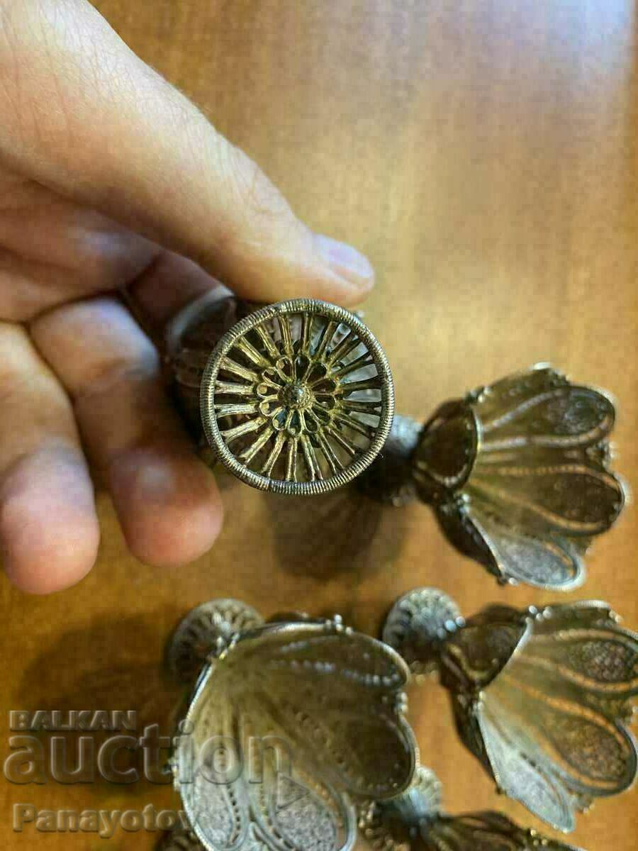 Lot of Ottoman sacks filigree set of 6 silver cups with price 1520.00 BGN | € 777.16 Lot of Ottoman sacks filigree set of 6 silver cups with price 1520.00 BGN | € 777.16