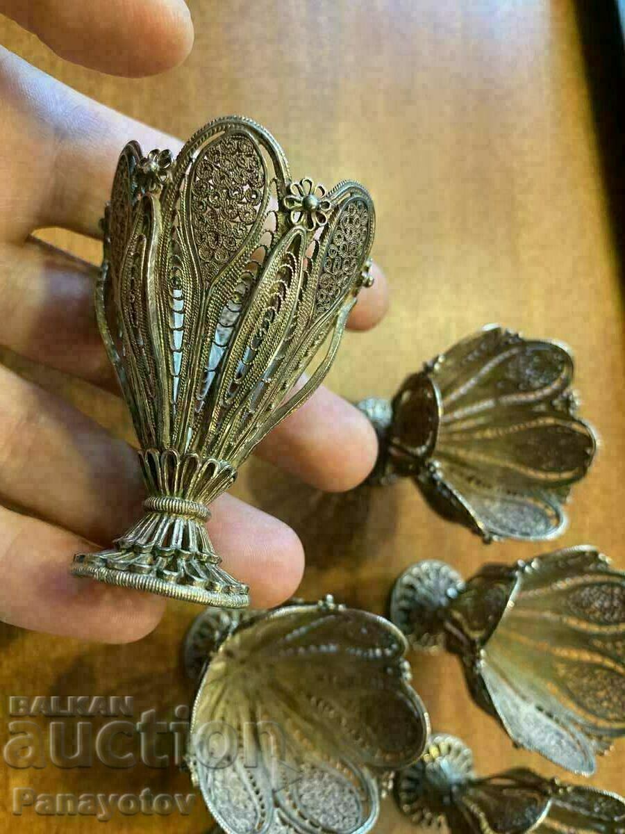 Delivery of Lot of Ottoman sacks filigree set of 6 silver cups Delivery of Lot of Ottoman sacks filigree set of 6 silver cups