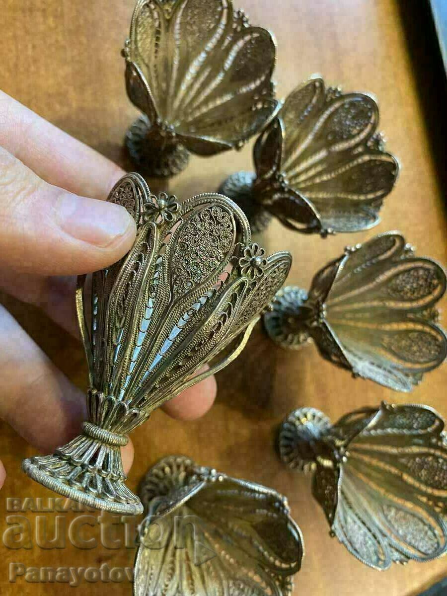 Lot of Ottoman sacks filigree set of 6 silver cups - 5 Lot of Ottoman sacks filigree set of 6 silver cups - 5