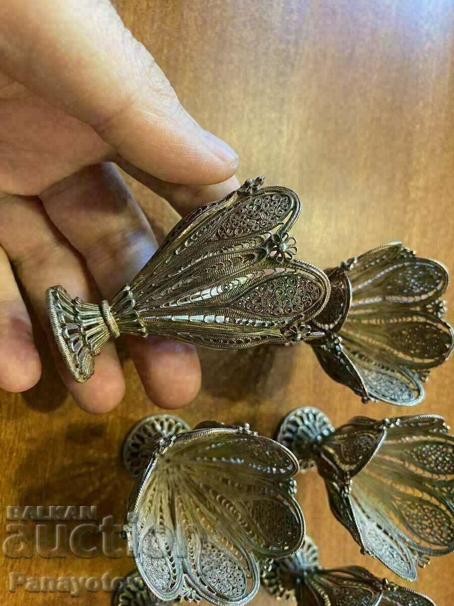 Lot of Ottoman sacks filigree set of 6 silver cups - 7 Lot of Ottoman sacks filigree set of 6 silver cups - 7