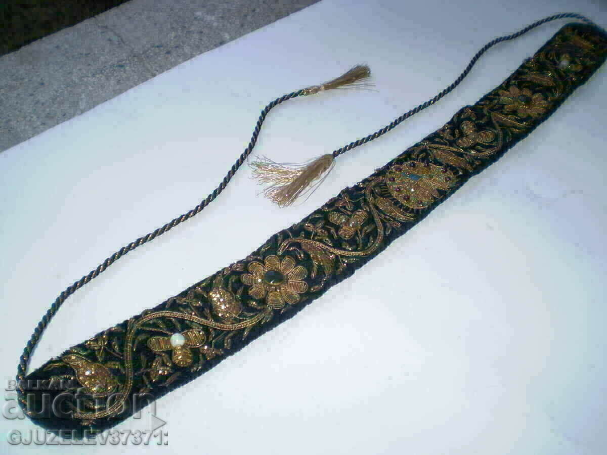 Women's black embroidery belt with purl threads - 6 Women's black embroidery belt with purl threads - 6