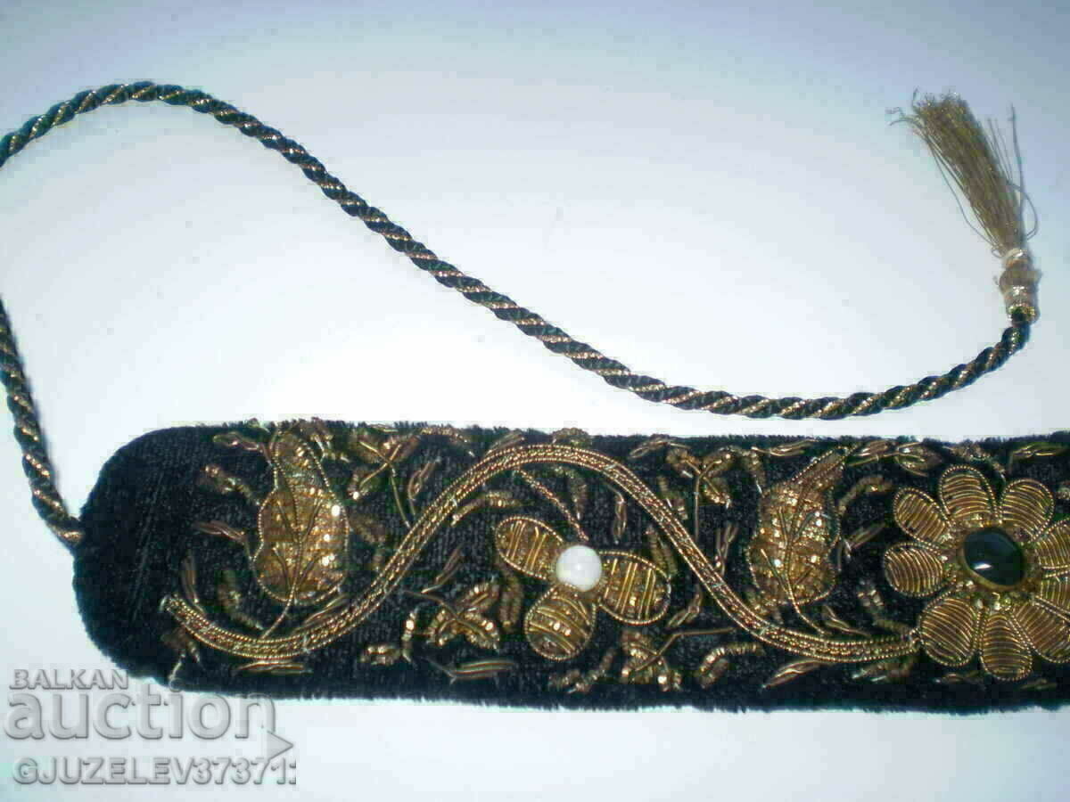 Women's black embroidery belt with purl threads - 7