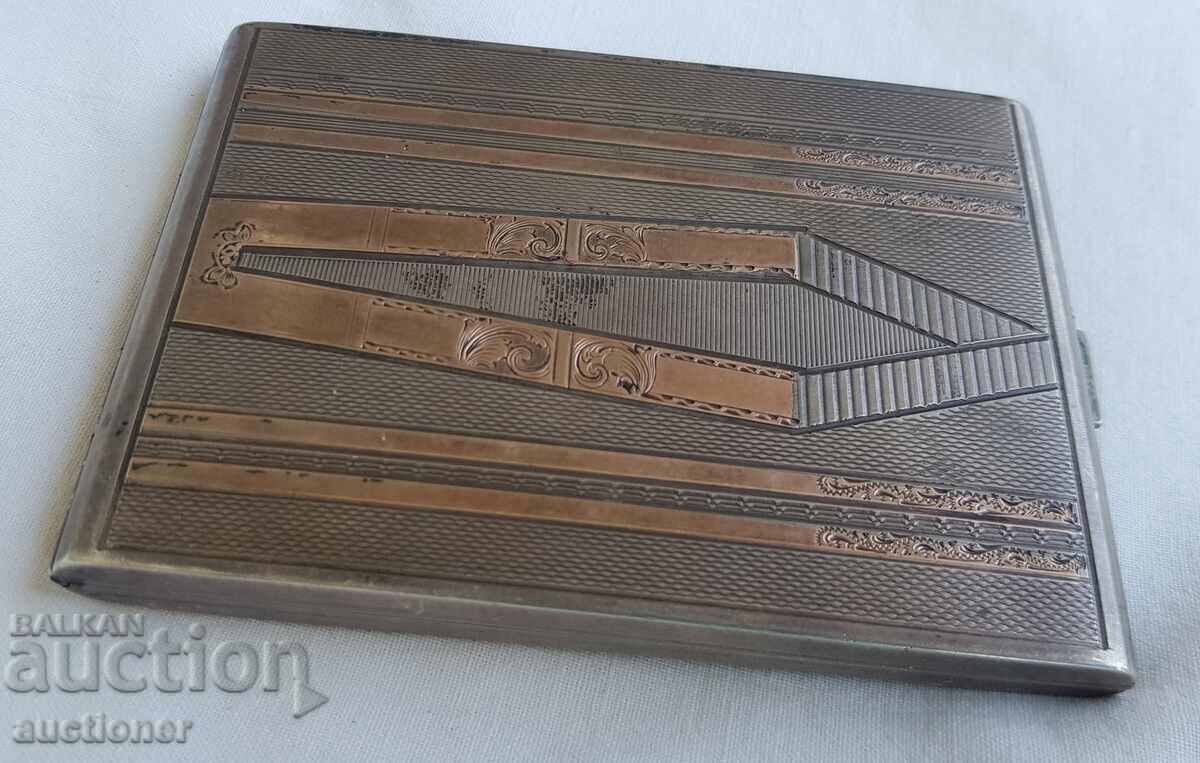 Old Polish silver cigarette case with gold ornaments 14 k. - 5 Old Polish silver cigarette case with gold ornaments 14 k. - 5