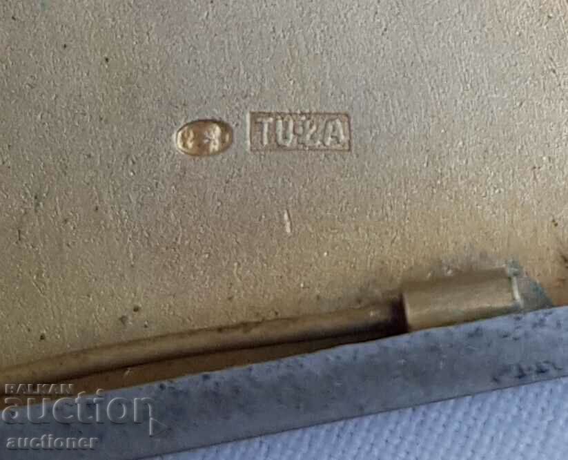 Old Polish silver cigarette case with gold ornaments 14 k. - 6 Old Polish silver cigarette case with gold ornaments 14 k. - 6