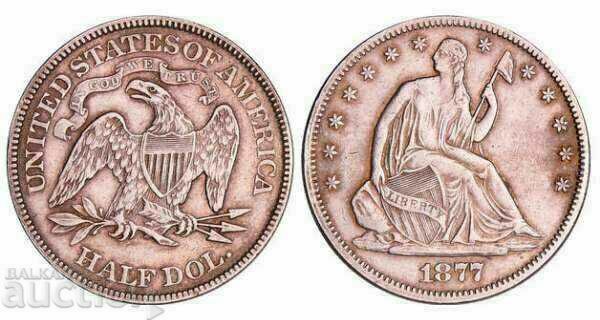 САЩ Америка 1/2 долар 1877 рядка сребърна монета орел
