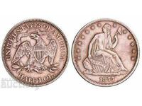 САЩ Америка 1/2 долар 1877 рядка сребърна монета орел