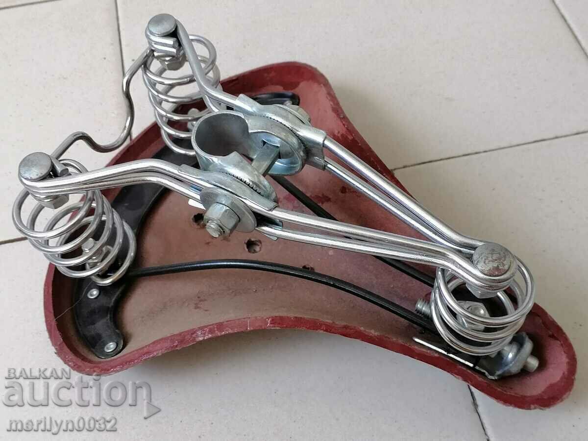 Old leather seat for bicycle, wheel - 6