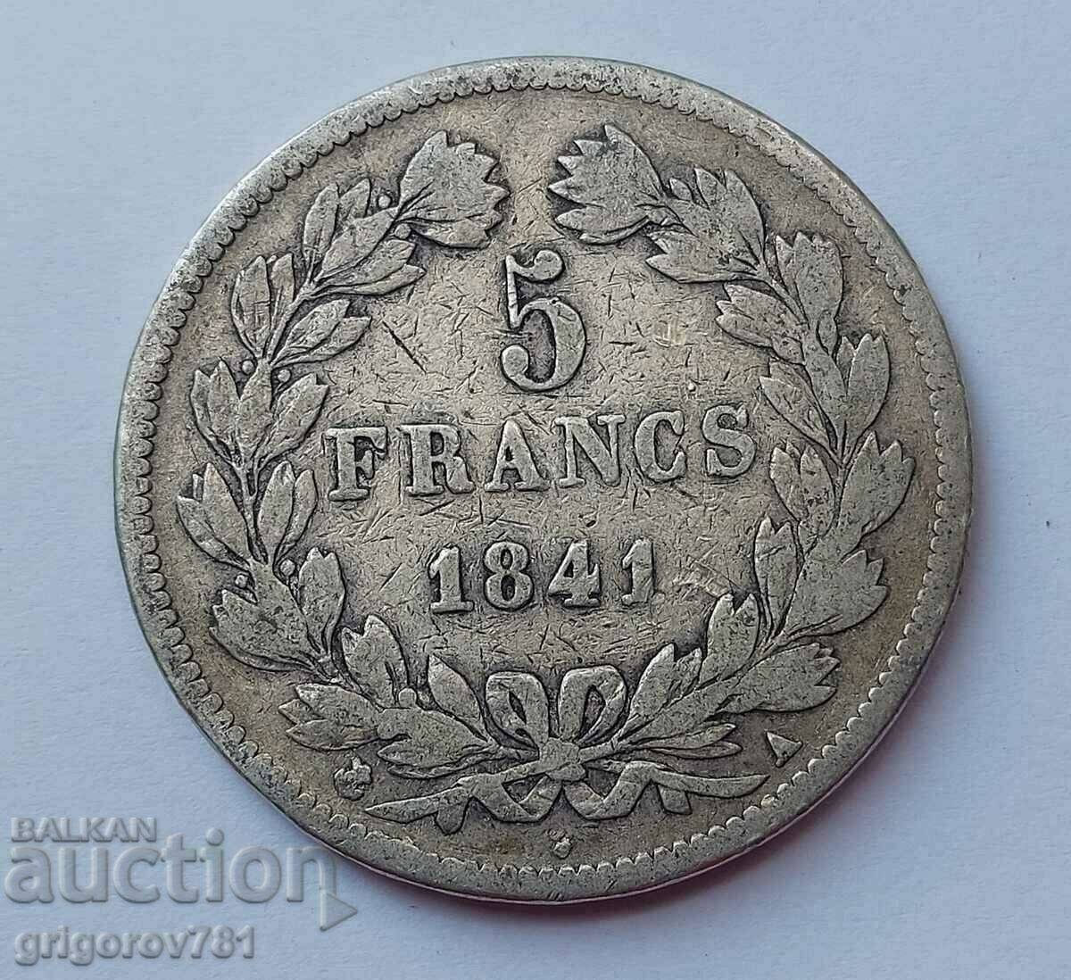 5 franci argint Franța 1841 O monedă de argint Ludovic Filip nr. 5