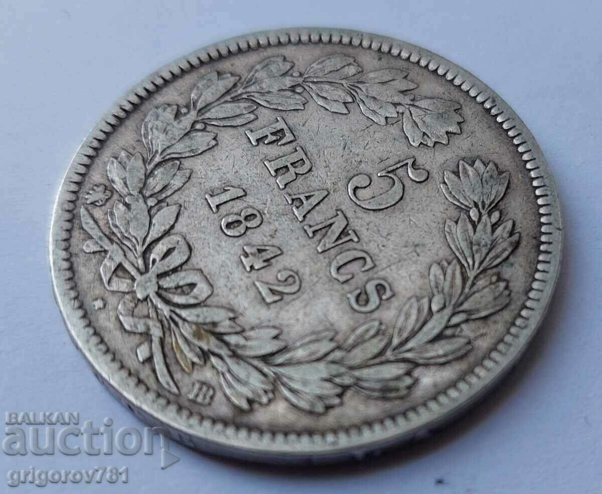 Παράδοση Ασημένιο 5 φράγκα Γαλλία 1842 BB Louis Philippe ασημένιο νόμισμα # 7