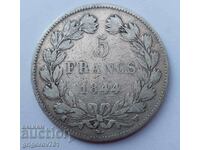Moneda de argint de 5 franci Franța 1844 W Louis Philippe # 8
