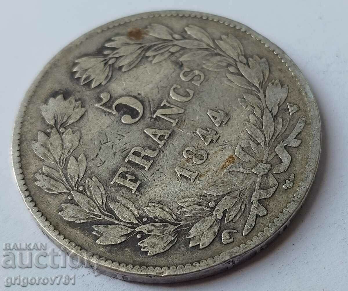 Δημοπρασία Ασημένιο 5 φράγκα Γαλλία 1844 W Louis Philippe ασημένιο νόμισμα # 10
