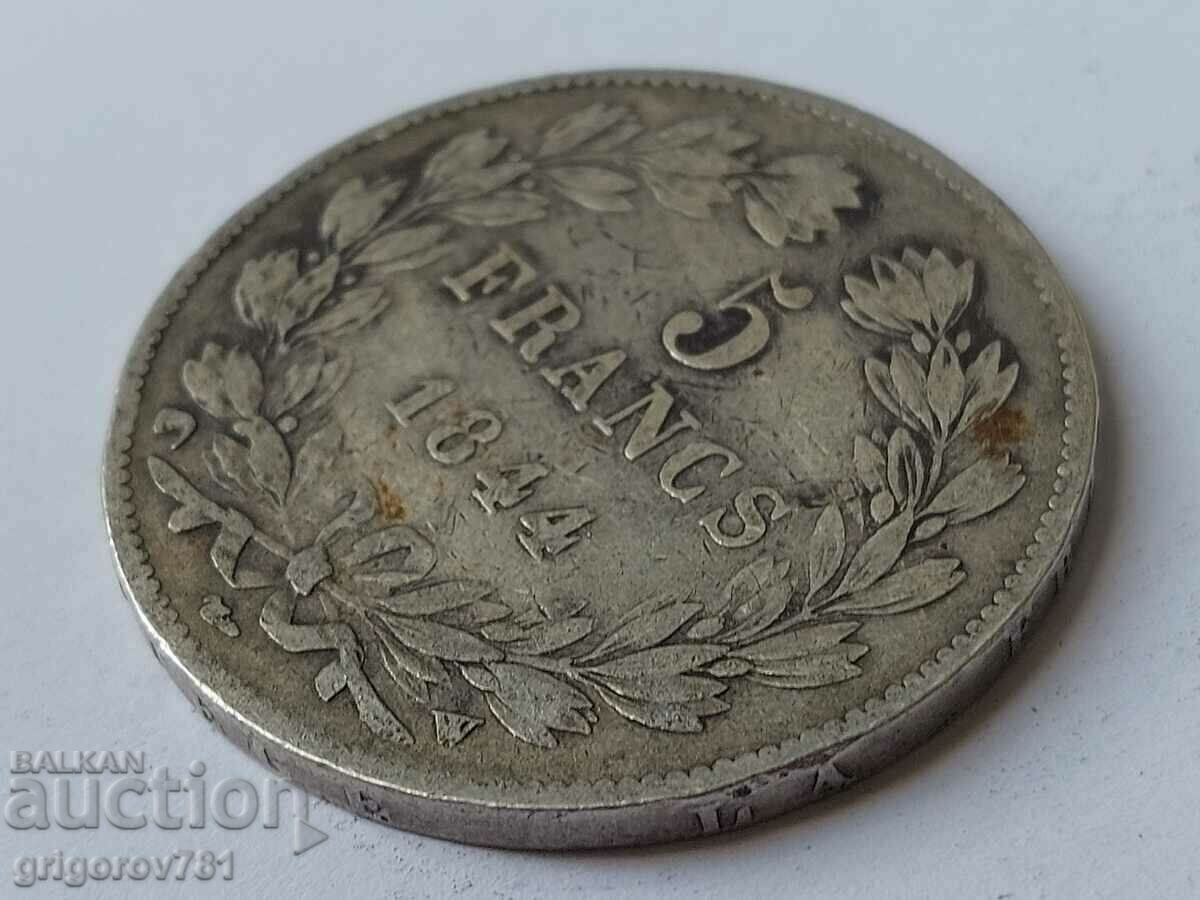 Παράδοση Ασημένιο 5 φράγκα Γαλλία 1844 W Louis Philippe ασημένιο νόμισμα # 10