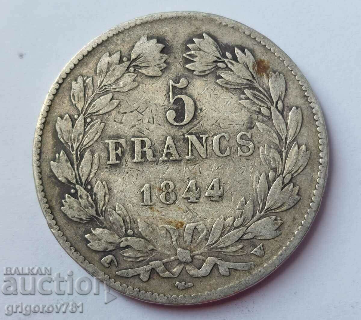 Moneda de argint de 5 franci Franța 1844 W Louis Philippe # 10