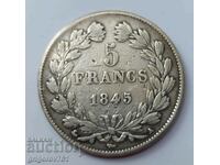 5 franci argint Franța 1845 Moneda de argint Ludovic Filip # 11