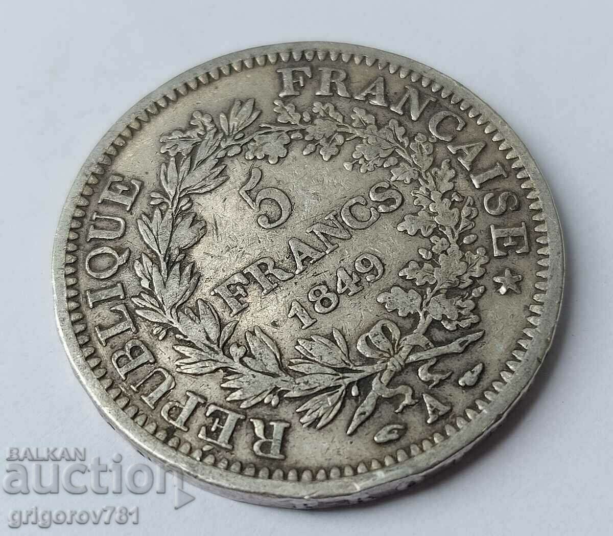 Licitație 5 franci argint Franța 1849 O monedă de argint # 13 Licitație 5 franci argint Franța 1849 O monedă de argint # 13
