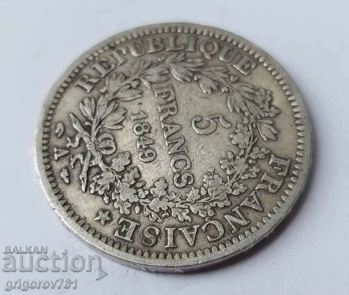Livrarea 5 franci argint Franța 1849 O monedă de argint # 13 Livrarea 5 franci argint Franța 1849 O monedă de argint # 13
