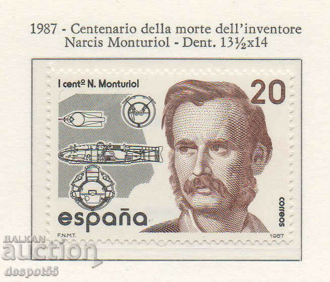 1987. Spain. 100 years since the death of Narciso Monturiol.