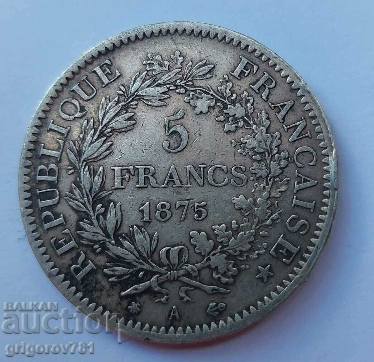 Ασημένιο 5 φράγκα Γαλλία 1875 ασημένιο νόμισμα # 16