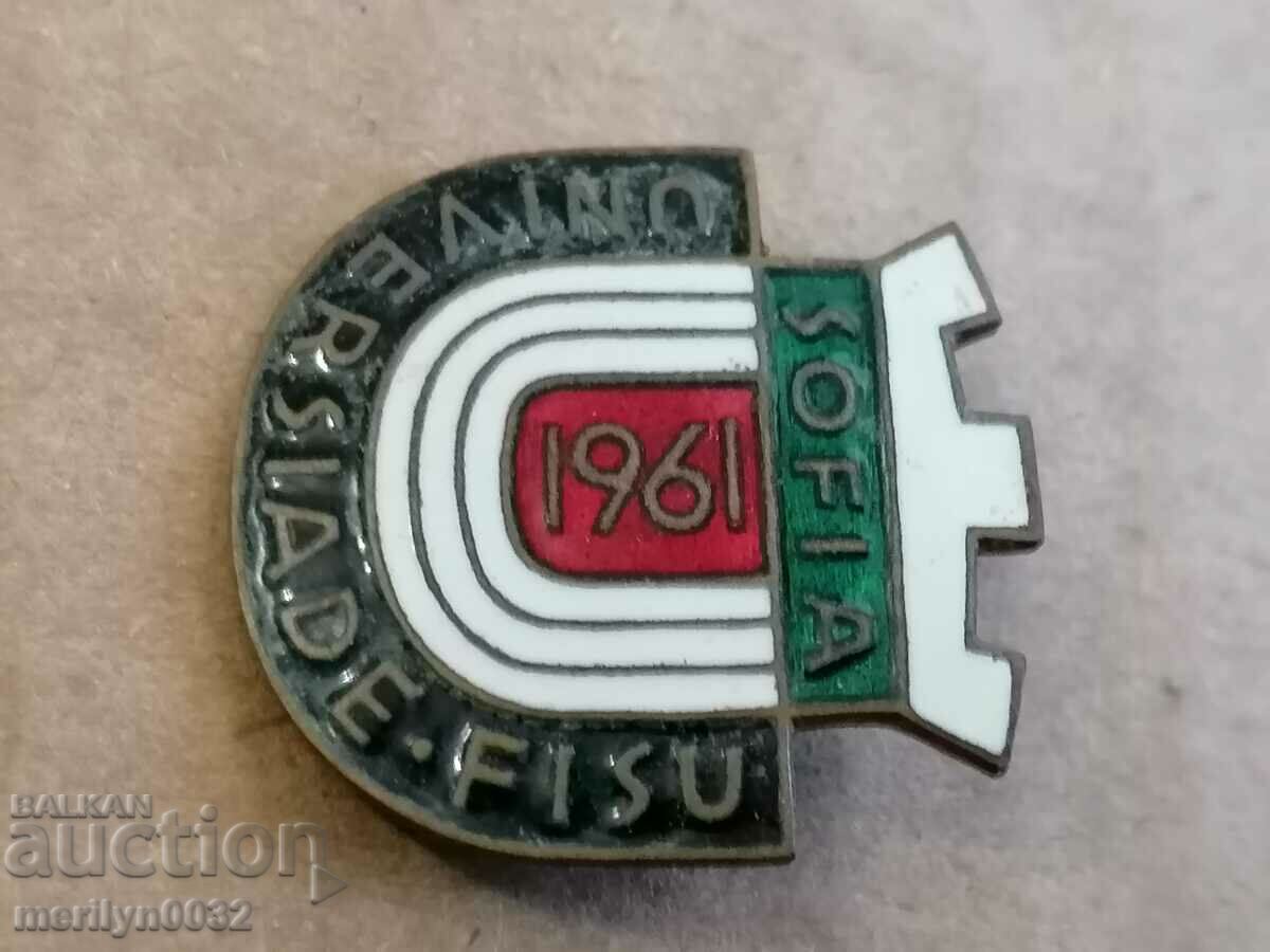 Auction Enamel badge Sofia Universiade 1961 People's Republic of Bulgaria medal badge Auction Enamel badge Sofia Universiade 1961 People's Republic of Bulgaria medal badge