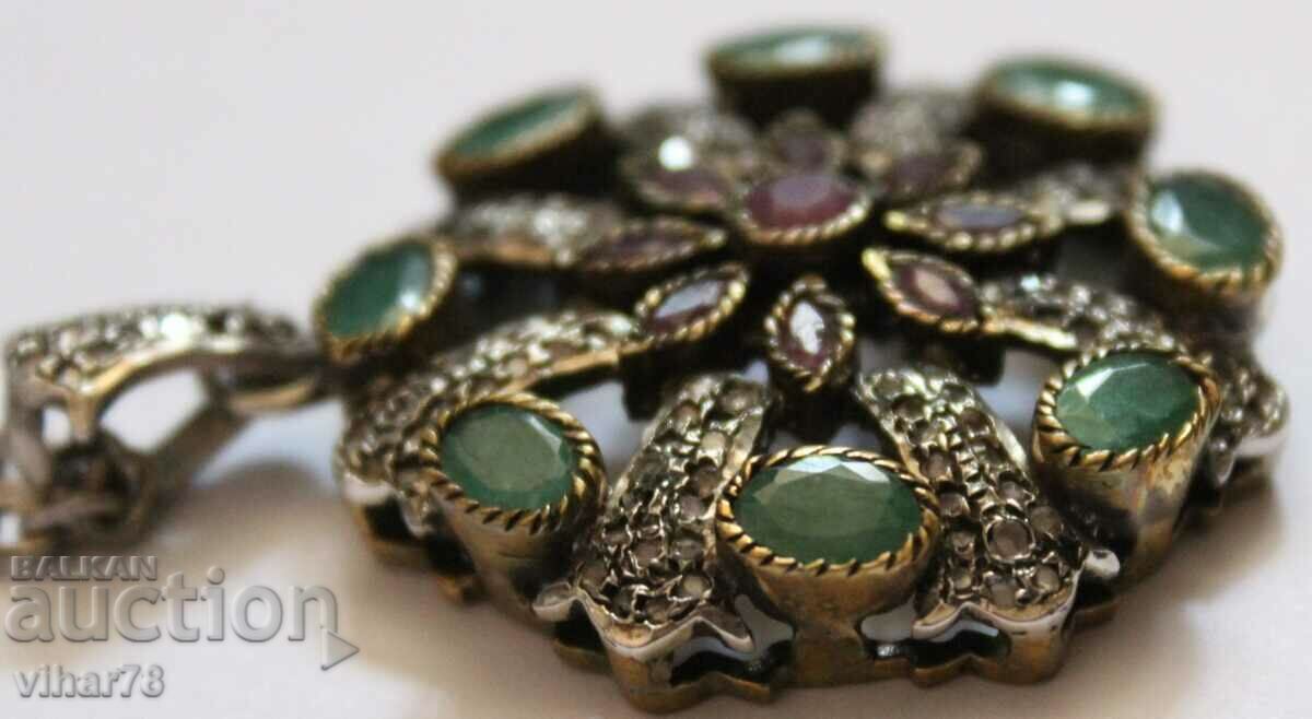 Old silver locket with rubies and emeralds with price 499.99 BGN | € 255.64 Old silver locket with rubies and emeralds with price 499.99 BGN | € 255.64