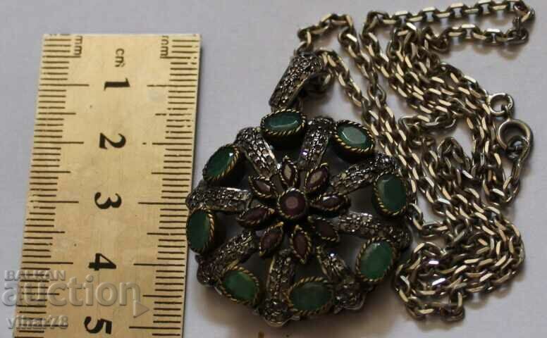 Old silver locket with rubies and emeralds - 5 Old silver locket with rubies and emeralds - 5