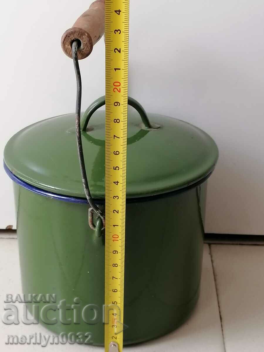 Old enameled social jug with lid, enameled food container - 5