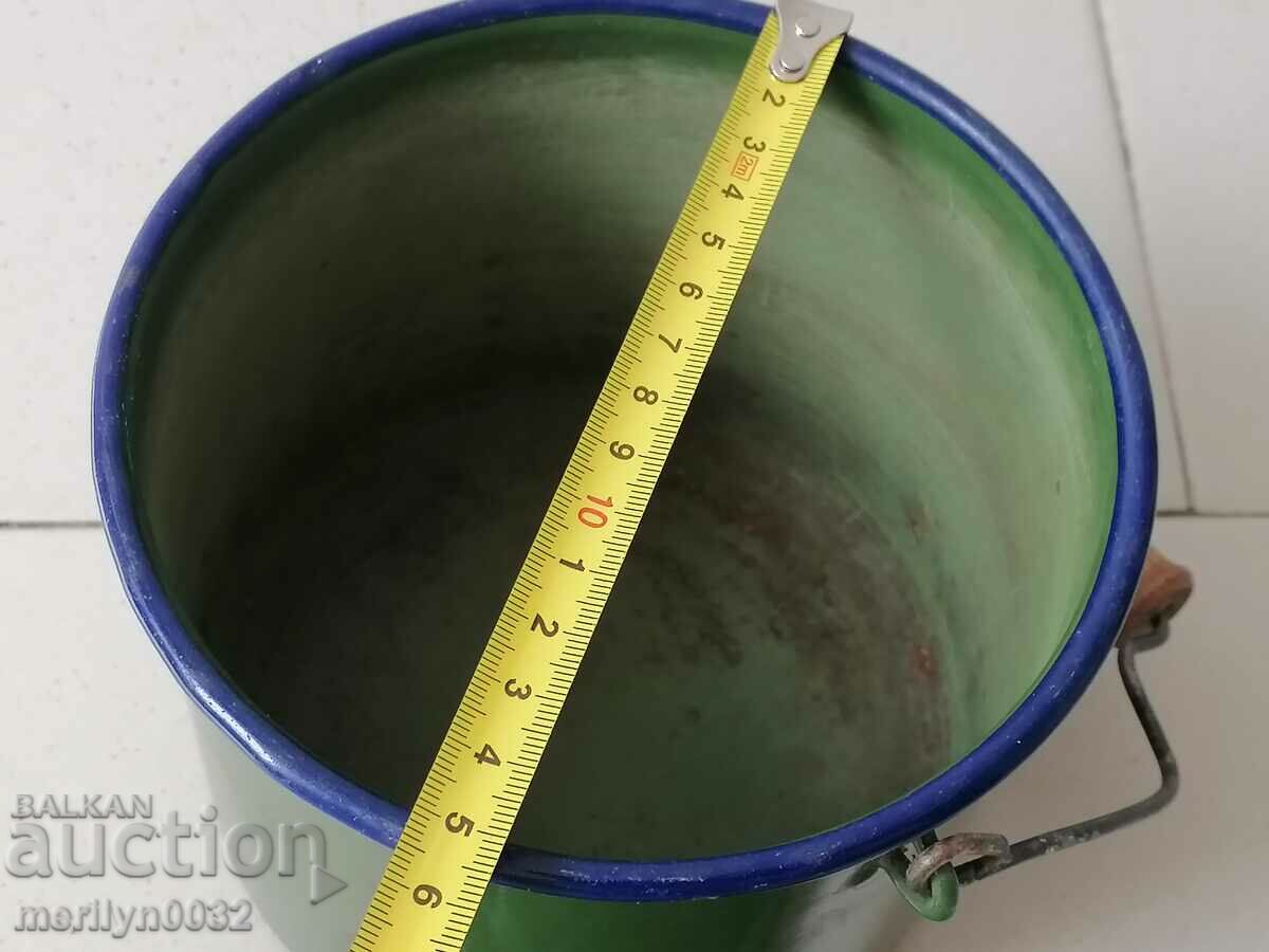 Old enameled social jug with lid, enameled food container - 6
