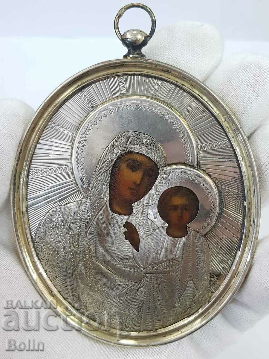Rare Russian Tsarist Silver Oval Icon 1890