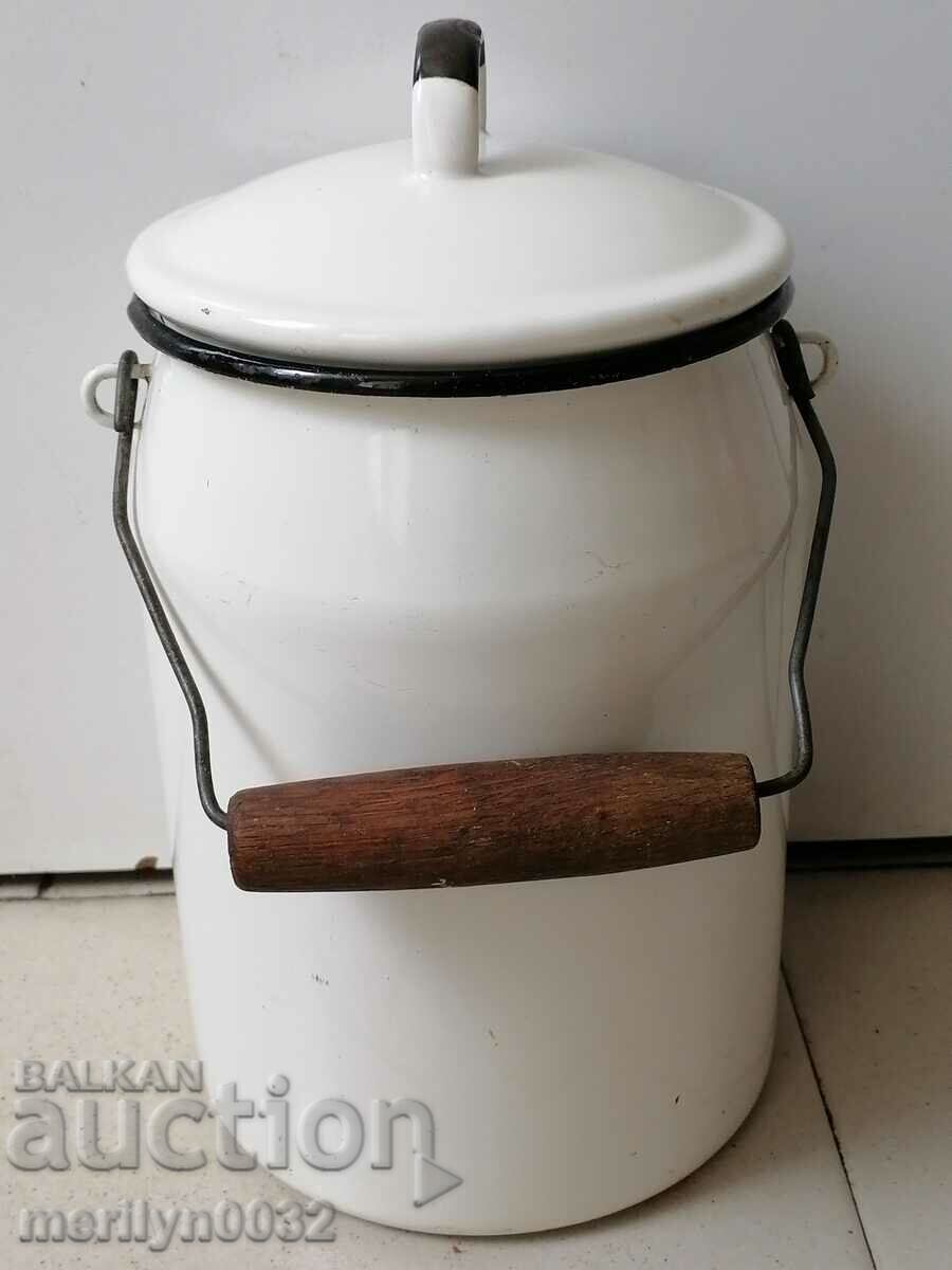 Old enameled social jug with lid, enameled food container with price 46.00 BGN | € 23.52