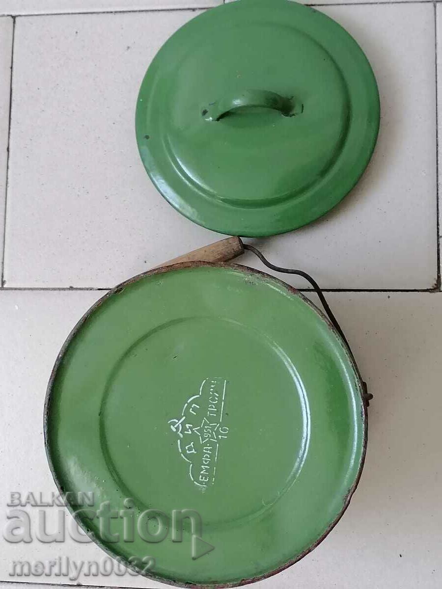 Auction Old enameled social jug with LID enameled food container NRB Auction Old enameled social jug with LID enameled food container NRB