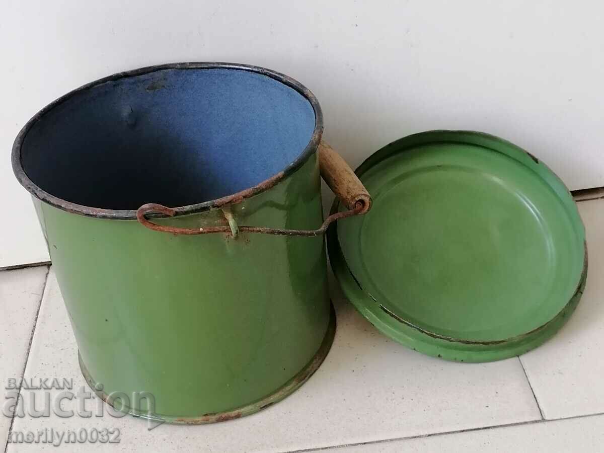 Old enameled social jug with LID enameled food container NRB - 5 Old enameled social jug with LID enameled food container NRB - 5