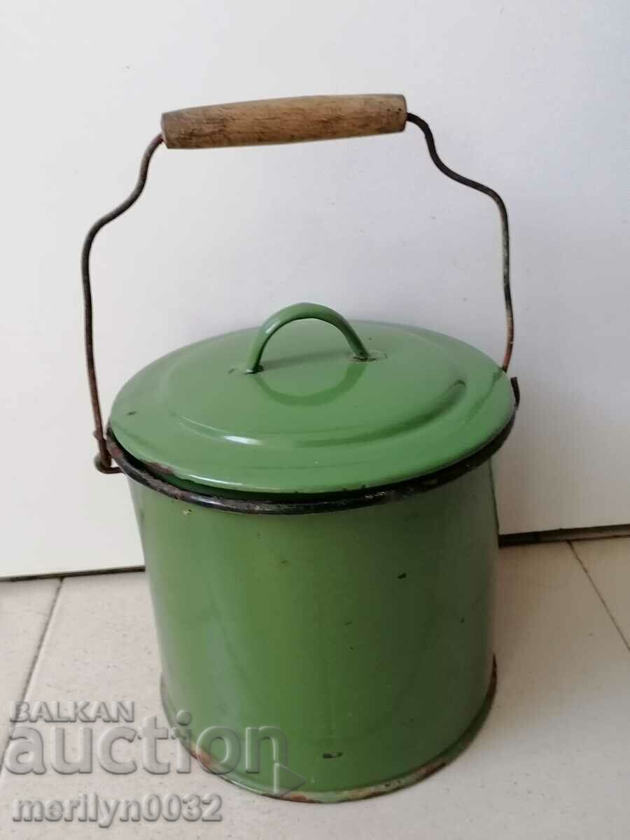 Old enameled social jug with LID enameled food container NRB